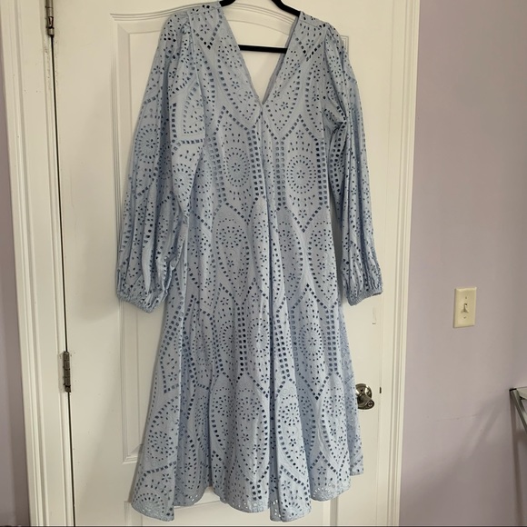 Ganni Broderie Anglaise Eyelet Powder Blue Dress size 42 Med Large - Picture 5 of 9